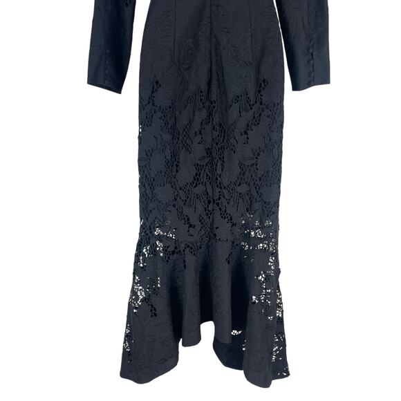 Marchesa Rosa Black Linen Lace Maxi Dress Handkerchief Hem Size 2 - Picture 11 of 15